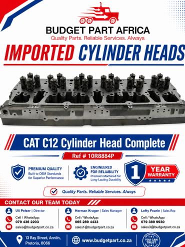 Imported CAT C12 cylinder heads from Budget Part Africa with 1-year warranty.