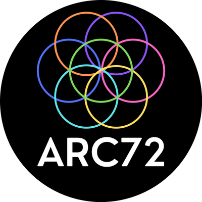 Colorful overlapping circles forming a flower pattern with ARC72 text below.