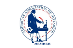 Logo of the American Association of Notaries with a historical figure and quill.
