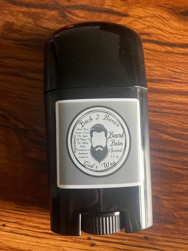 Black container of Back 2 Basics beard balm by Zad's Way.