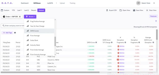 Use Case 1: Establishing Your Investible Universe - DATA Score range selection