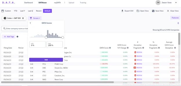 Use Case 1: Establishing Your Investible Universe - DATA Score range selection 2