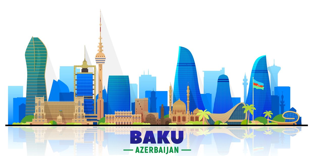 Baku city skyline. Book Azerbaijan tours with Oli Trips travel agency