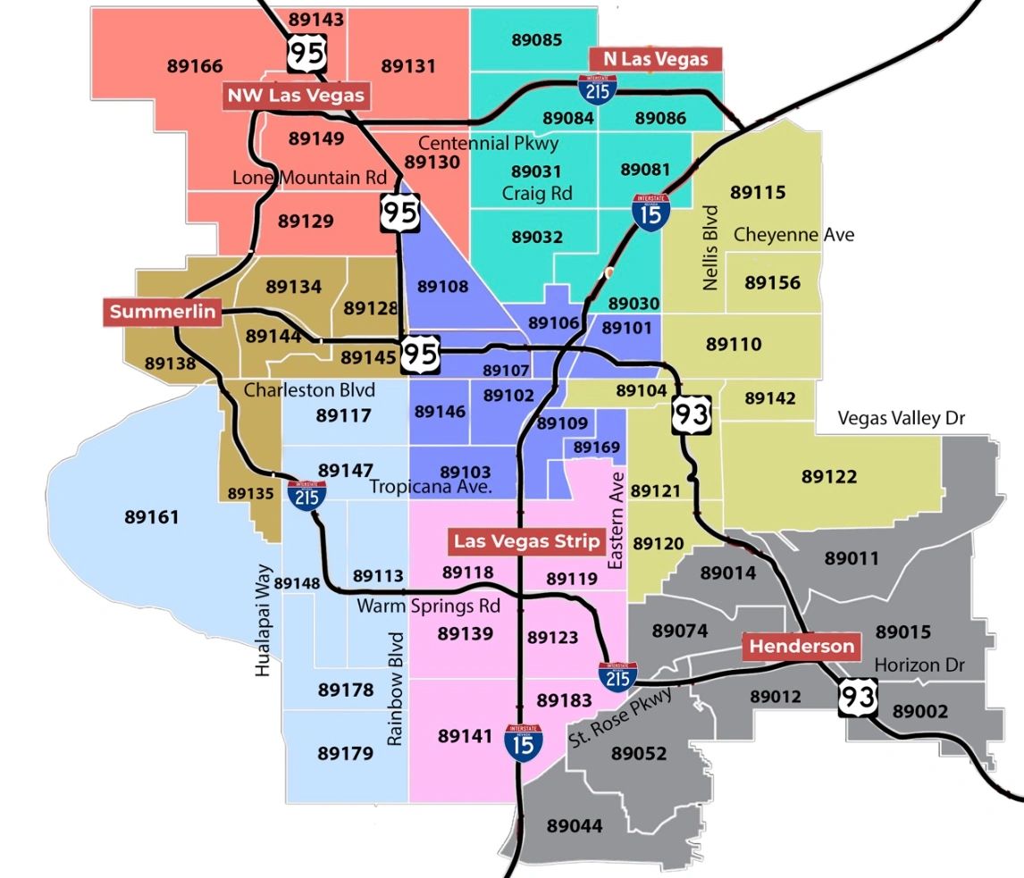 Map of the areas we serve in Las Vegas and Henderson for Las Vegas holiday lighting.