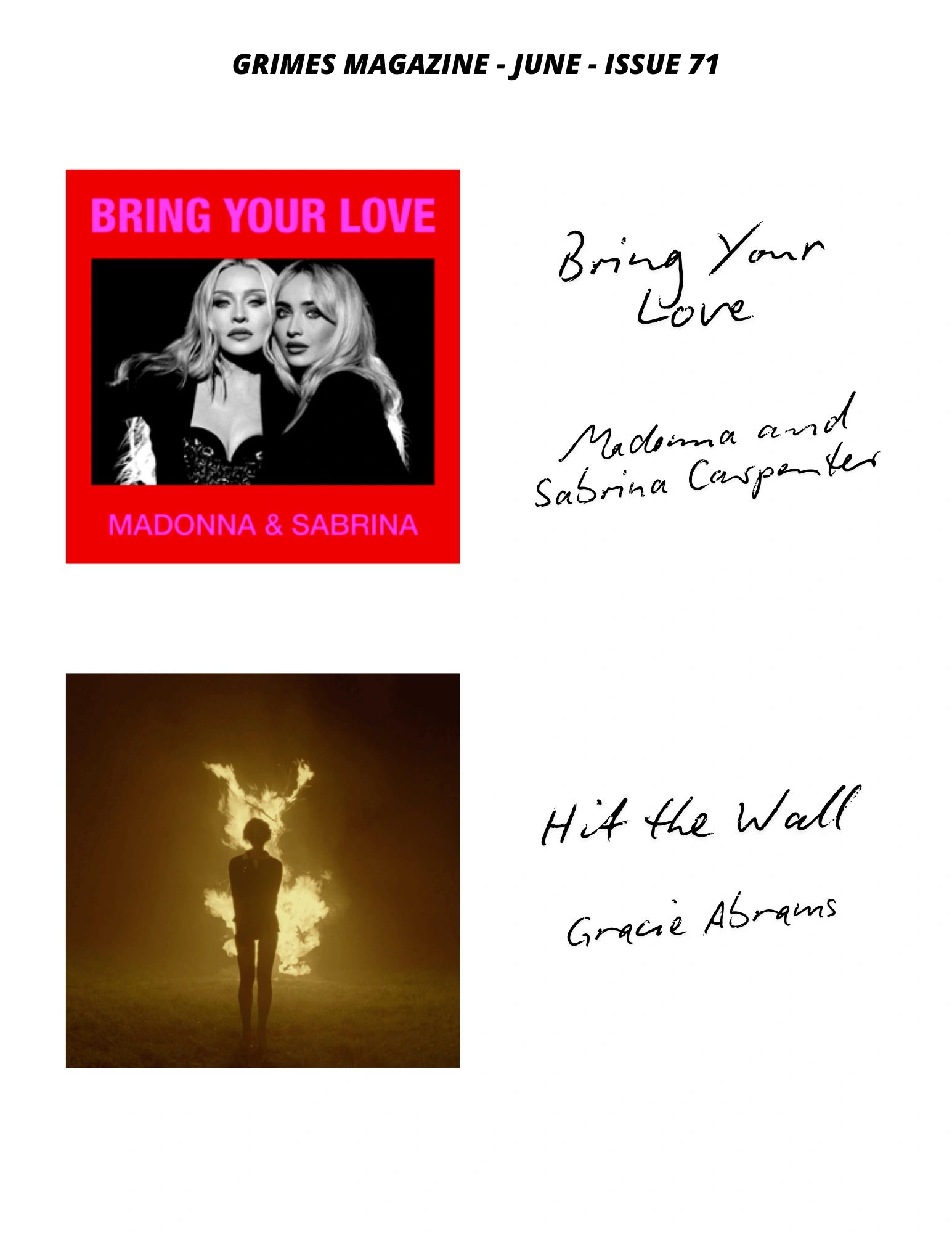 Magazine covers featuring Madonna &amp; Sabrina, and a fiery silhouette.