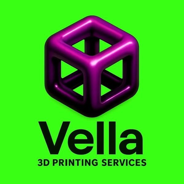 Vella logo with a purple 3D cube and green background.