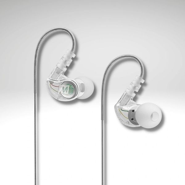 Over-the-ear earbuds with a transparent cable