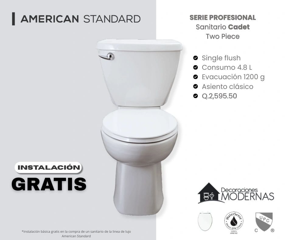 Inodoro American Standard Cadet con instalación gratis.