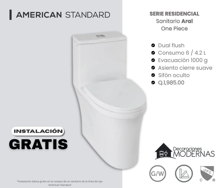 Sanitario Aral de American Standard con instalación gratis.