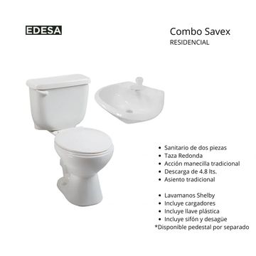 Combo Savex residential toilet and sink set with traditional features and included accessories.