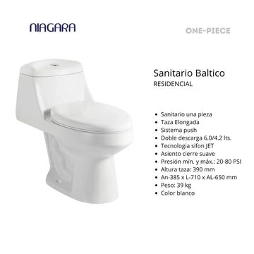 Inodoro económico ONE PIECE con sistema de doble descarga ahorrador de agua. 