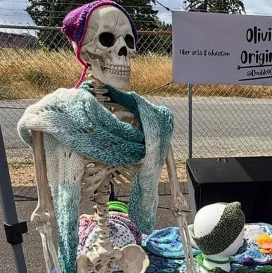 Olivia's skeleton decoration at her booth