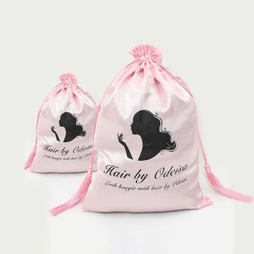 pink hair extension packaging satin bag with tassle