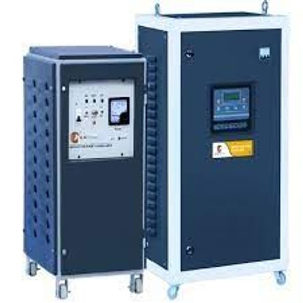 Two industrial electronic devices on wheels.