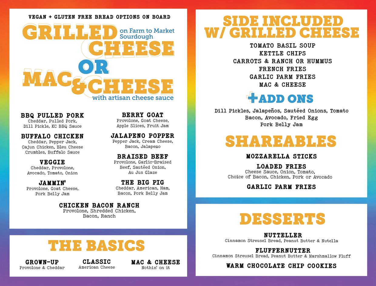 Cheesy Street Kansas City Menu Grilled Cheese Gourmet Mac and Cheese Vegan Gluten Free