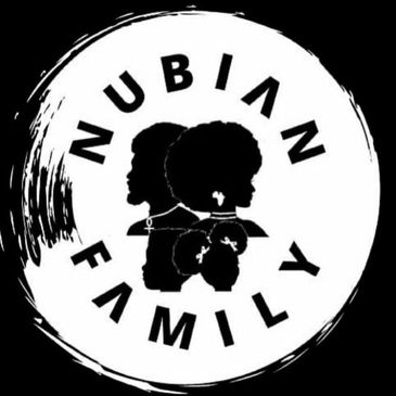 Silhouettes of an African family with the text 'Nubian Family' in a circular design.