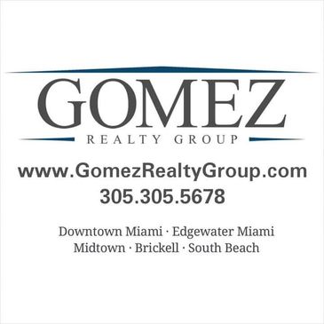 Gomez Realty Group logo with contact and service areas in Miami.