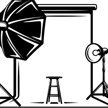 Glam Photo Booth Lighting with a stool and a white backdrop