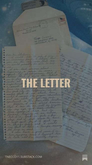 Handwritten letter and envelope with the title 'The Letter' overlaid.