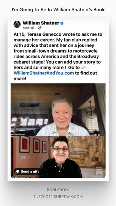 William Shatner's post about my amazing interview with him for his upcoming book! Pinch Me!