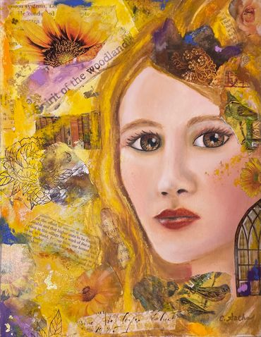 Yellow Woodland Eyes
Mixed Media Collage
9 x 12