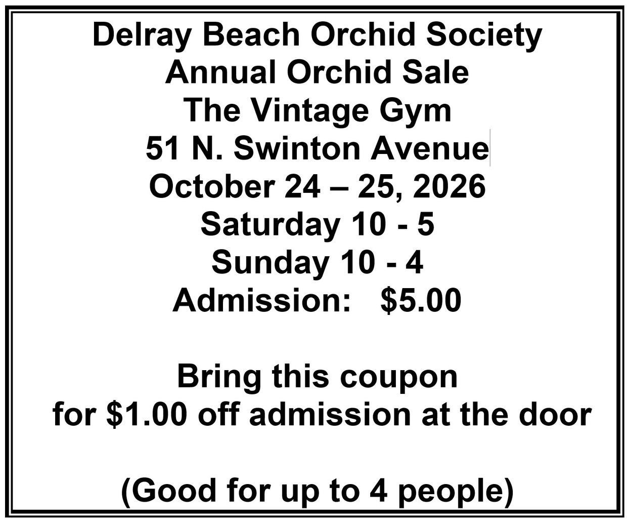Delray Beach Orchid Society Annual Orchid Sale information.