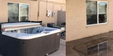 Before and after hot tub removal beside a home by Junk Monkees.