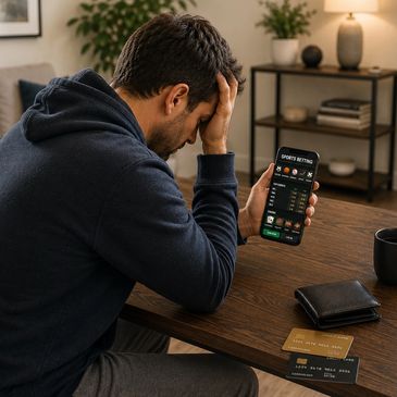 Man upset over losing money while online gambling.