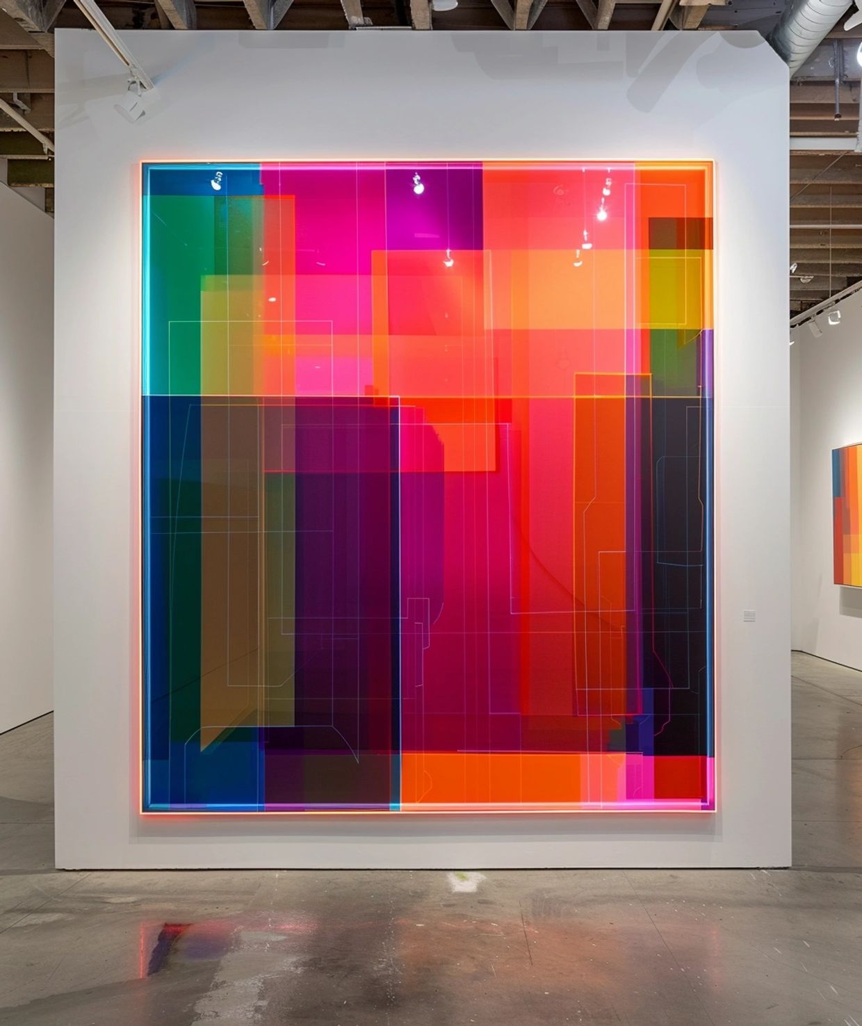 arte abstracto, colores vivos, formas geométricas, tonos intensos, dinámico visual, galería de arte, decoración moderna, diseño contemporáneo, arte vanguardista.