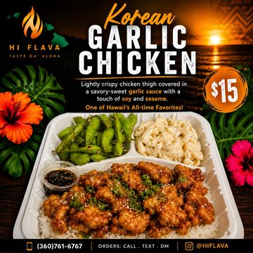 Delicious Korean garlic chicken with sides, priced at $15.