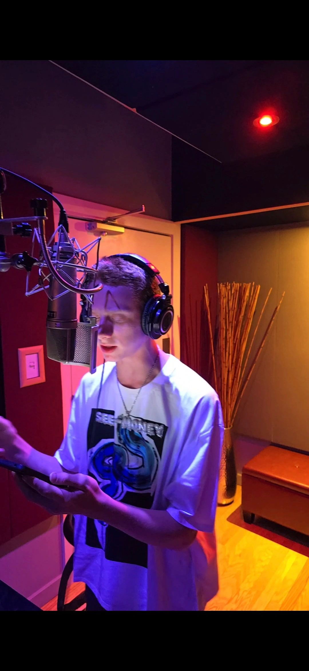 Teenage rapper "See-Money" hard at work during a studio session at Award winning studio ID Labs!