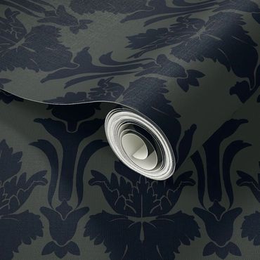Dark blue and green damask wallpaper