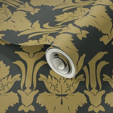 Blue and gold damask wallpaper