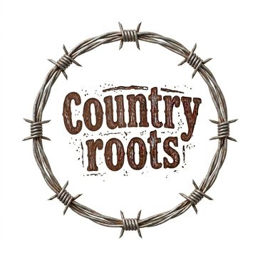Rustic 'Country roots' text encircled by barbed wire.