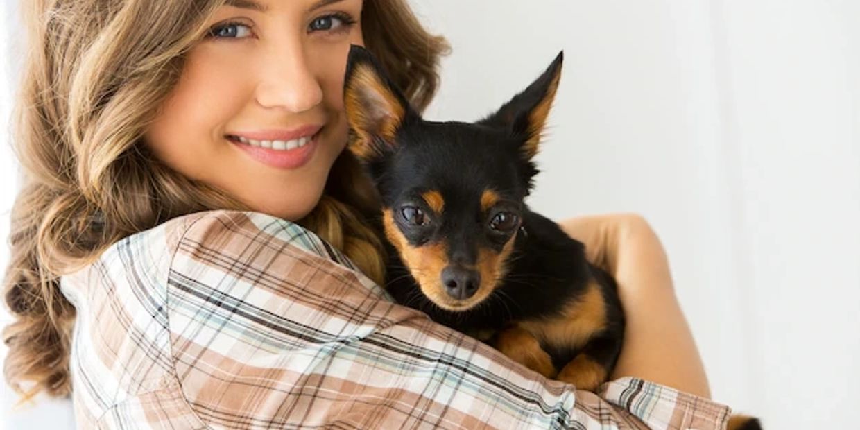 Promotional model with her dog