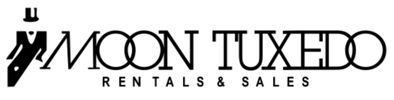 Black and white logo for Moon Tuxedo rentals and sales.