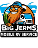 Cartoon bearded man with RV and text Big Jerm's Mobile RV Service.