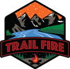 Logo featuring mountains, river, campfire, and the text 'Trail Fire'.