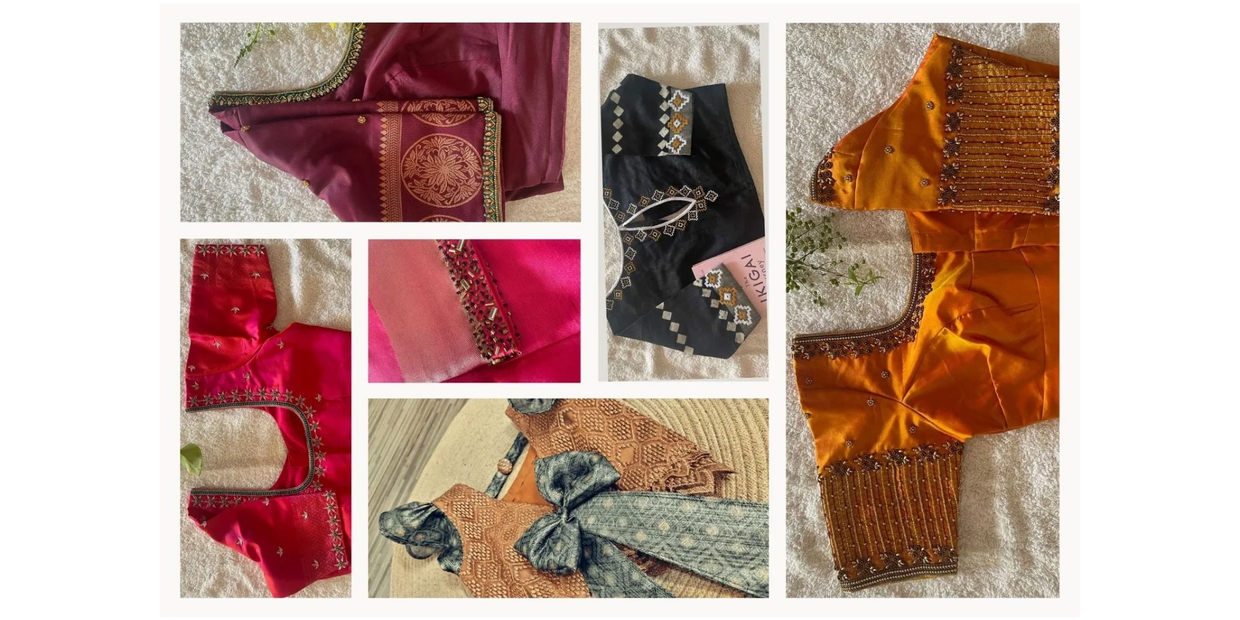 Contact us for more details and designs on designer blouses, embroidery work, and Aari work.