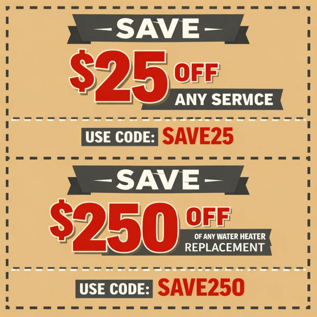 A coupon for water heater and plumbing service for Isle of Palms SC