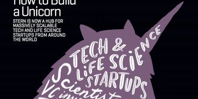 Silhouette of a unicorn filled with words about tech, startups, and science.