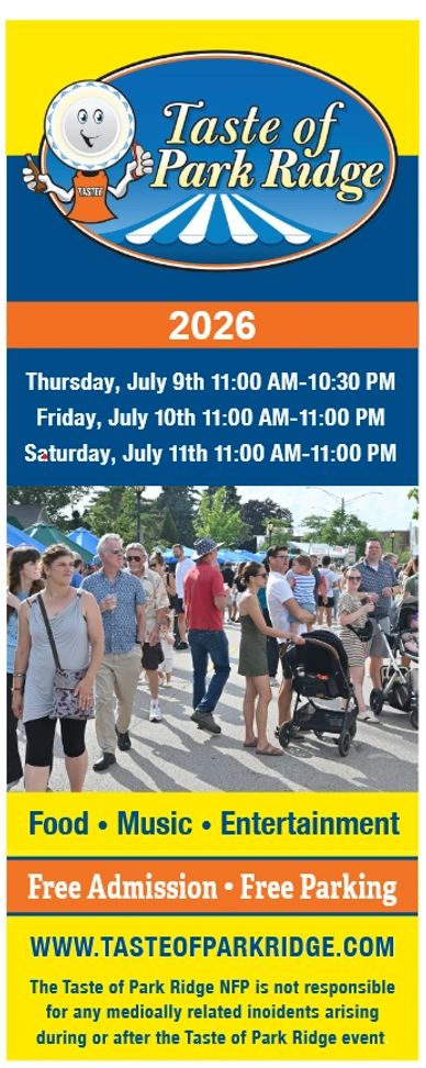 Flyer for the Taste of Park Ridge event in 2026 with dates and free admission.