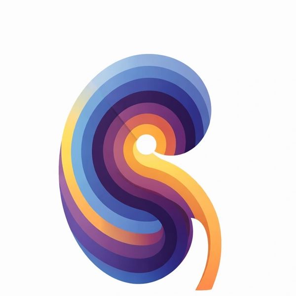 Colorful abstract kidney-shaped design with layered gradients.