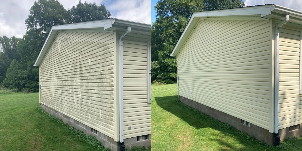Before and after of house washing results