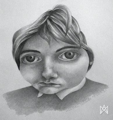 Surreal self portrait pencil drawing