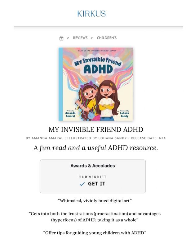 Book review of 'My Invisible Friend ADHD' praising its vivid art and useful ADHD insights for children.