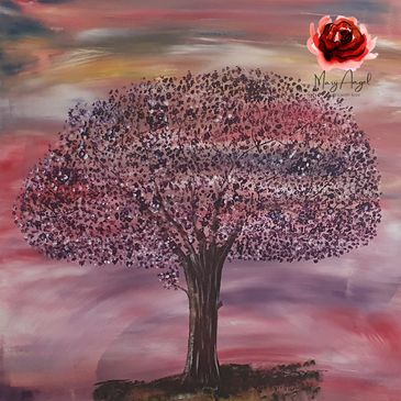 Crimson Twilight: A Hand-Painted Tree of Life