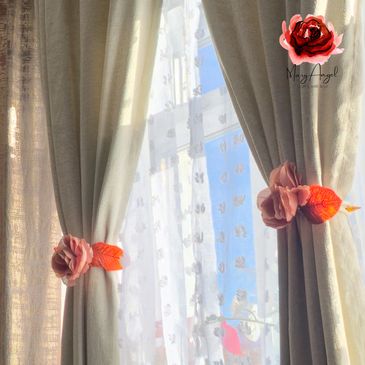 Handmade Rose Curtain Tie Backs | Floral Shabby Chic Drapery Holdbacks