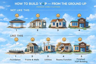 Image showing Y.O.P built as a Minimum Viable Platform from foundation to a finished powerhouse. 