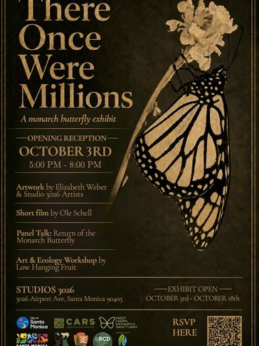 Monarch butterfly exhibit poster with event details.